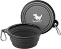 Collapsible Dog Bowls for Travel, 2-Pack Dog Portable Water Bowl for Dogs Cats Pet Foldable Feeding Watering Dish for Traveling Camping with Carabiners, BPA Free (Black+Grey, Medium)