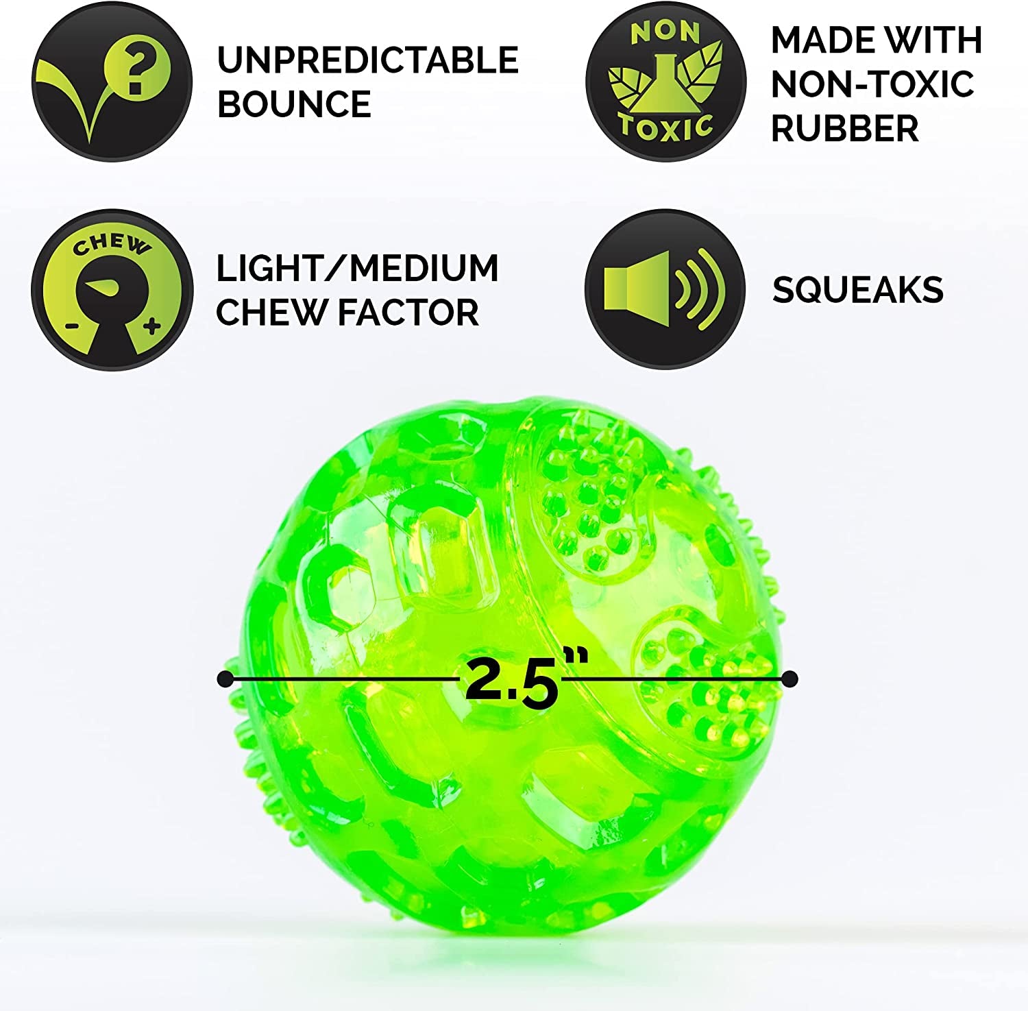 Durasqueak Dog Ball Toy, Interactive Dog Toys That Float and Squeaks for Playing, Fetching and Retrieving-Great Alternative to Traditional Tennis Balls Green 2.5 Inch | Bold Sound Effects Reward Play, a Fresh Alternative to Traditional Tennis Options, Keeps Pups Chasing and Retrieving Daily