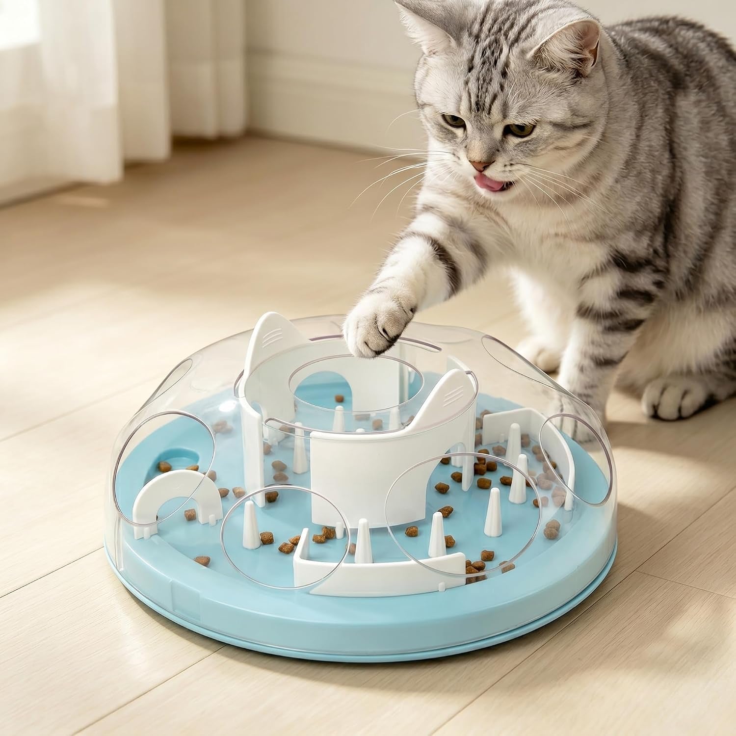 Cat Puzzle Feeder Interactive Enrichment Toys for Indoor Cats Slow Feeder Food Treat Puzzle Cat Stimulation Toys Blue