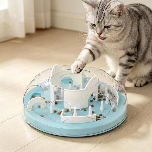 Cat Puzzle Feeder Interactive Enrichment Toys for Indoor Cats Slow Feeder Food Treat Puzzle Cat Stimulation Toys Blue