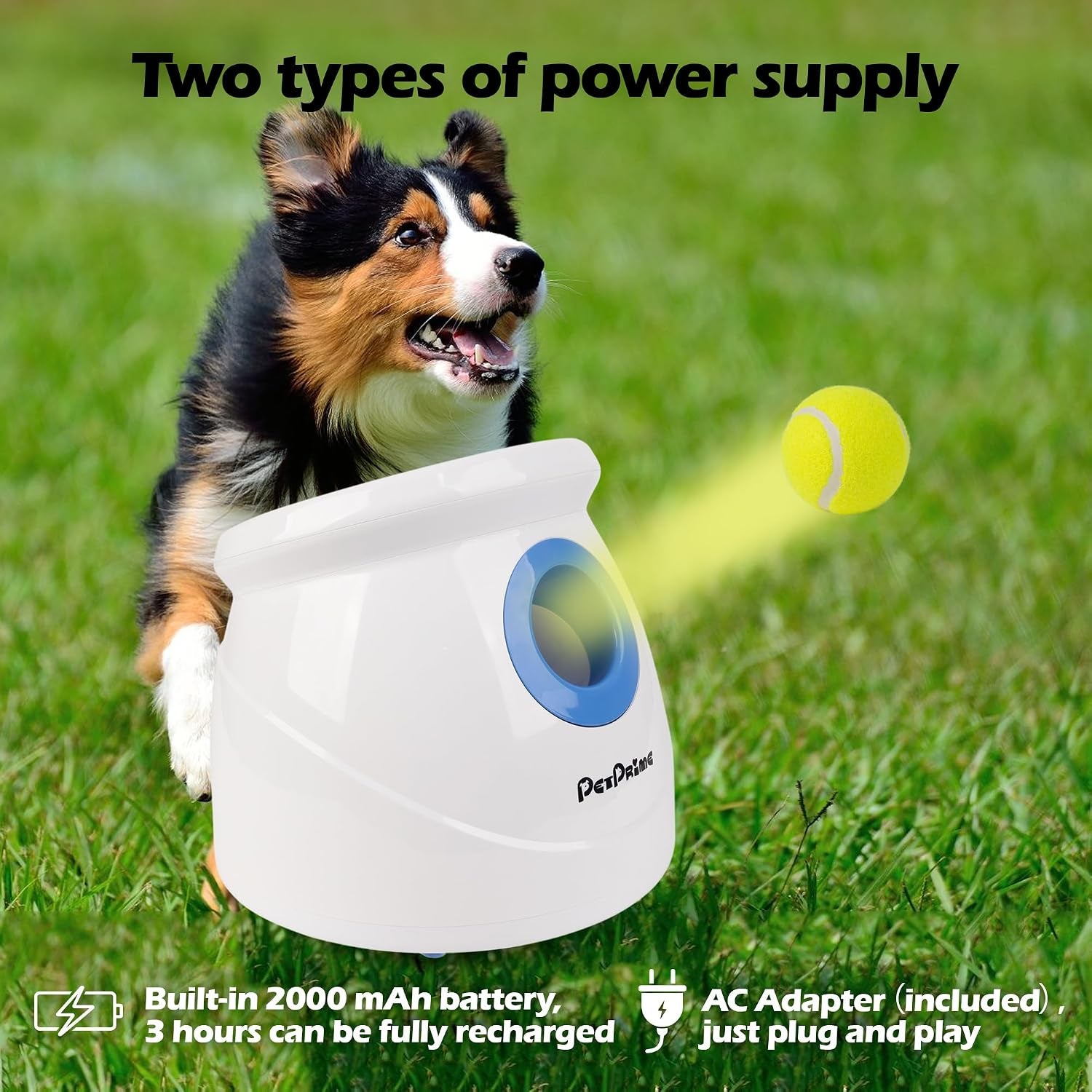 Dog Automatic Ball Launcher for Large Dogs Ball Thrower Machine Outdoor Indoor Use Interactive Dog Toy Adjustable Distance 10-40Ft - Included 6 PCS 2.5” Tennis Balls and a Whistle