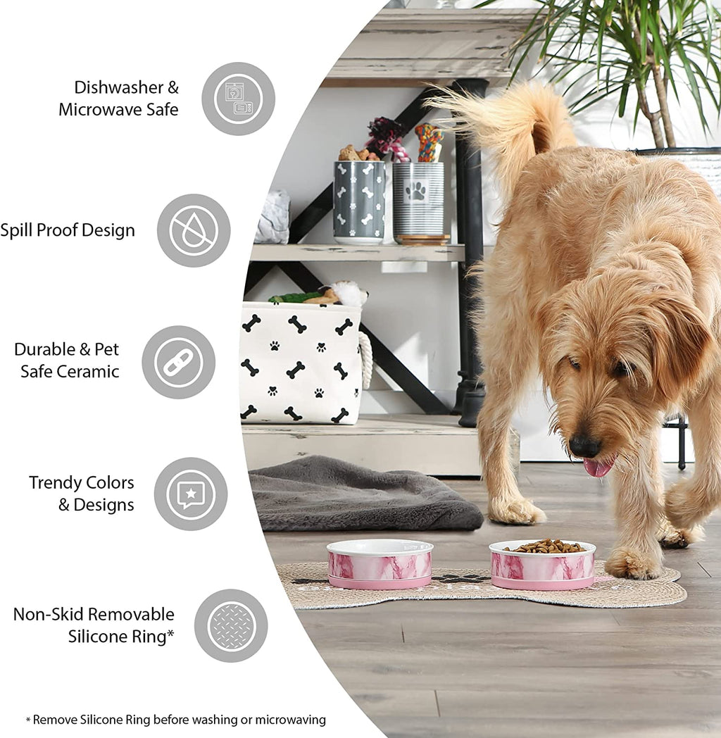 Paw & Patch Ceramic Pet Collection, Large Set, 7.5X2.4", Nautical Blue, (Pack of 2)