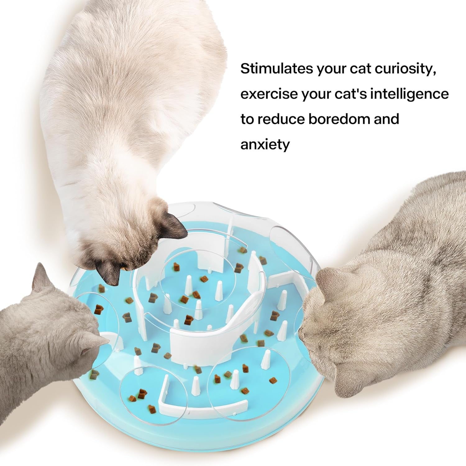 Cat Puzzle Feeder Interactive Enrichment Toys for Indoor Cats Slow Feeder Food Treat Puzzle Cat Stimulation Toys Blue