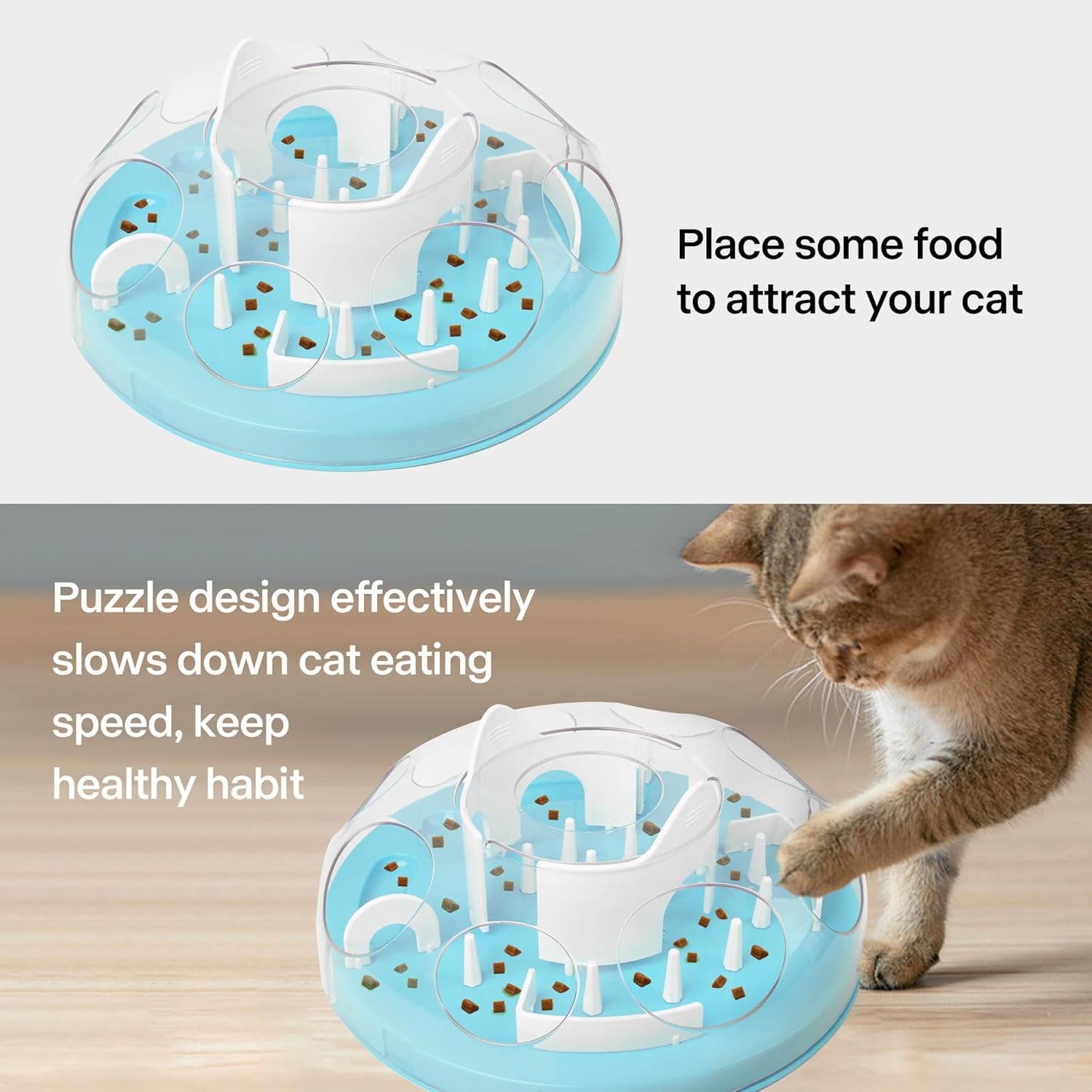 Cat Puzzle Feeder Interactive Enrichment Toys for Indoor Cats Slow Feeder Food Treat Puzzle Cat Stimulation Toys Blue
