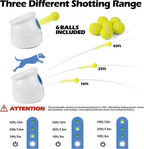 Dog Automatic Ball Launcher for Large Dogs Ball Thrower Machine Outdoor Indoor Use Interactive Dog Toy Adjustable Distance 10-40Ft - Included 6 PCS 2.5” Tennis Balls and a Whistle