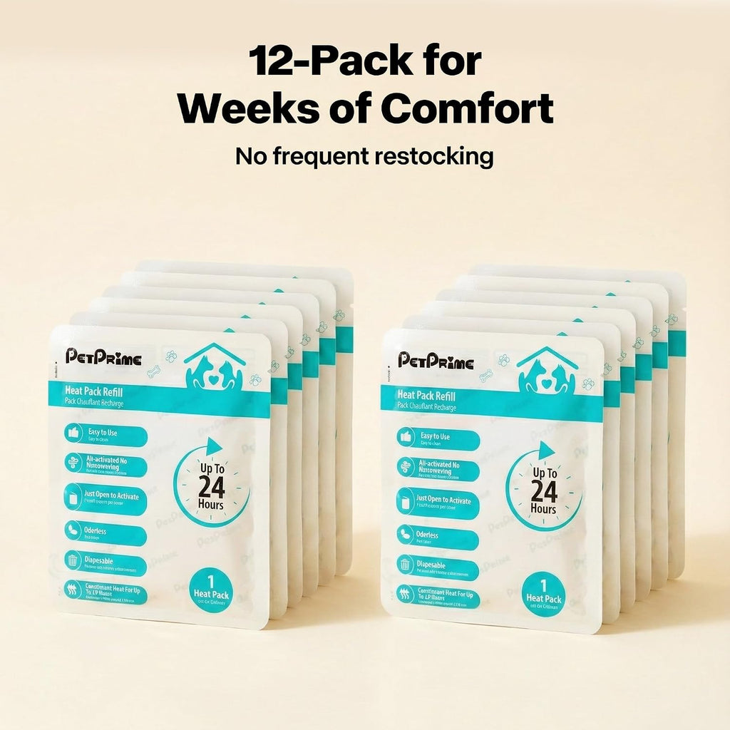 12-Pack Disposable Heat Packs,24-Hour Odorless Warmth for Heartbeat Plush Toys,Soothing Comfort for Anxious Pets
