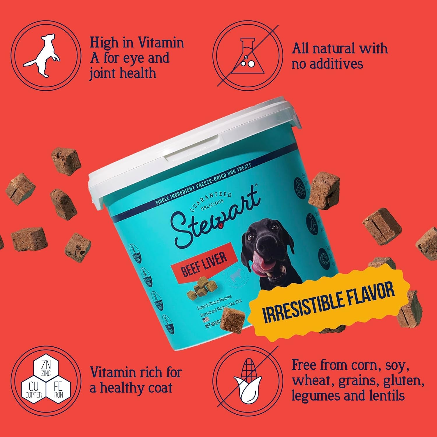 Freeze Dried Dog Treats, 100% Beef Liver, 14 Oz Tub | Premium Quality Raw Protein, Single Ingredient, High Protein Training Treats & Food Topper, No Refrigeration, Cat Friendly
