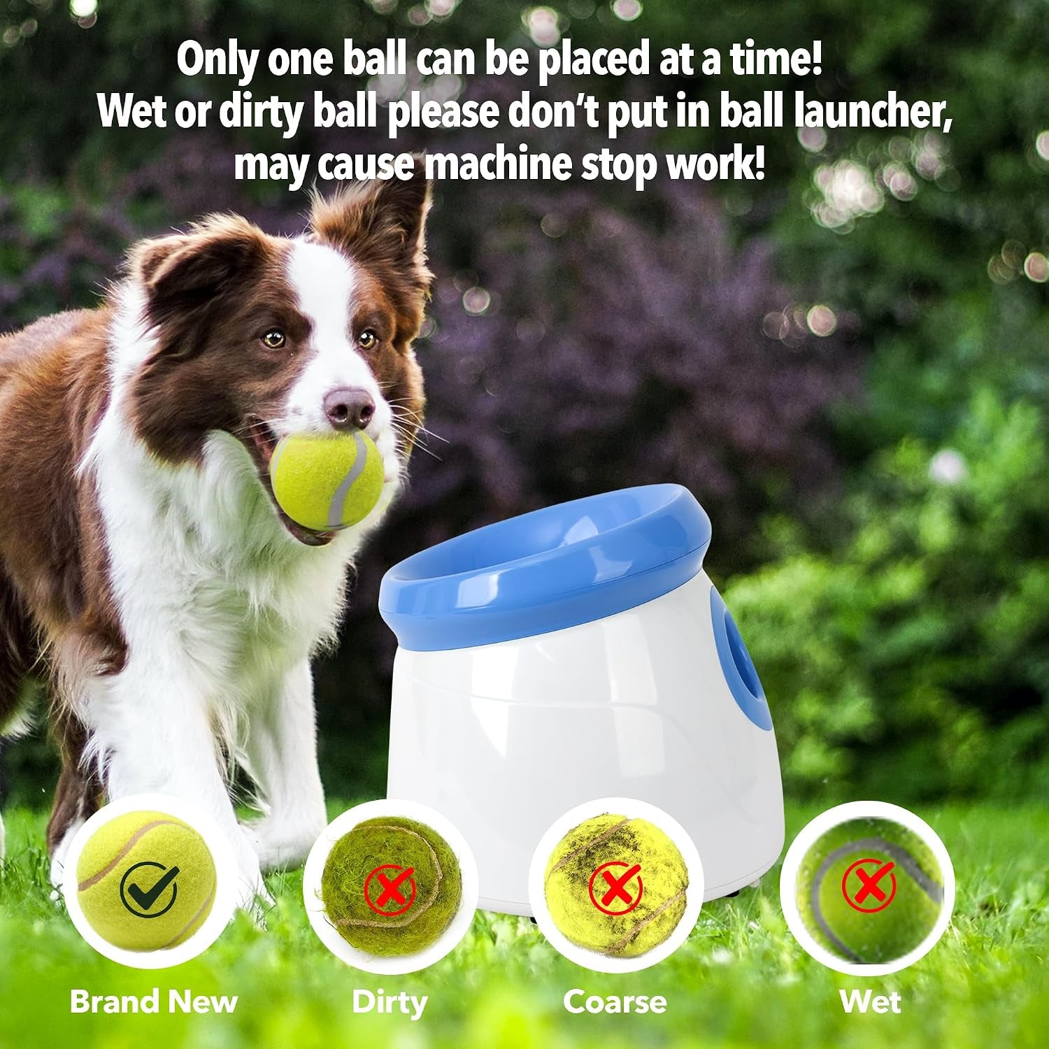 Petprime Dog Automatic Ball Launcher Dog Interactive Fetch Toy Pet 2'' Thrower Throwing Game 3 Tennis Balls Tennis Mini Size Ball Launcher for Dogs Included Launch Distance 10-30Ft
